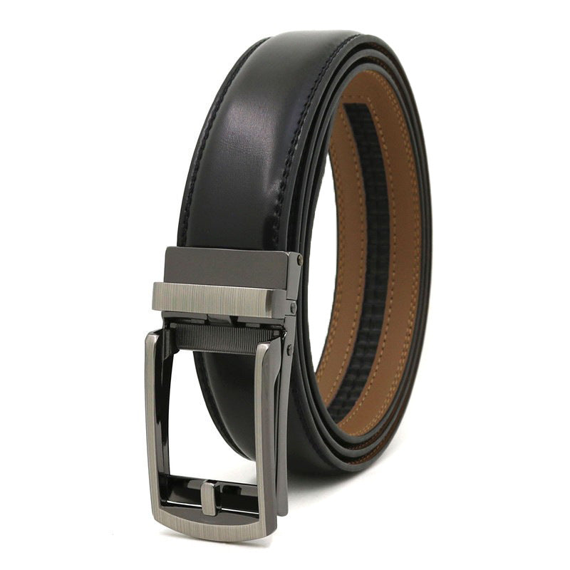 Men's Automatic Buckle Ratchet Belt | Premium Two-Layer Cowhide Leather Click Belt