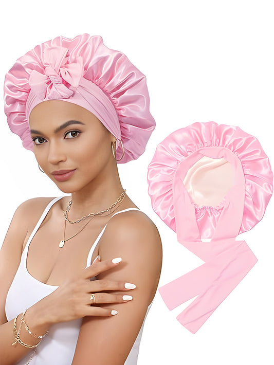 Silky Satin Hair Bonnets with Ribbon Tie | Long Hair Care Sleep Night Cap