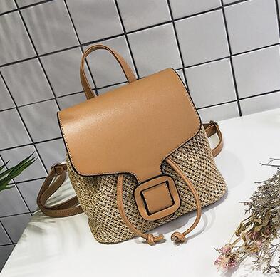 Women's Straw Splicing Leather Backpack - Leisure Beach Shoulder Bag & Rucksack for Teenage Girls