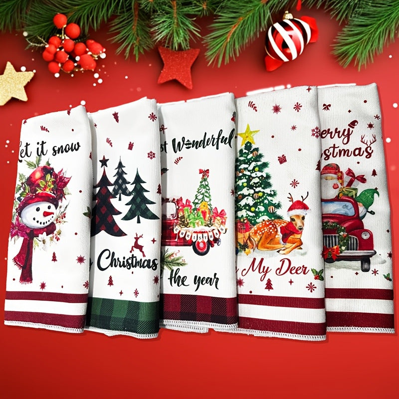 Christmas Kitchen Towels - Decorative Absorbent Dish Cloths for Holiday Decor