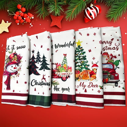 Christmas Kitchen Towels - Decorative Absorbent Dish Cloths for Holiday Decor