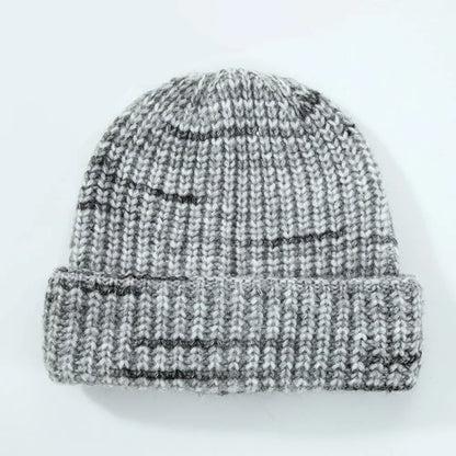 Unisex Thermal Contrast Color Knit Beanie Hat | Soft Warm Ribbed Winter Skull Cap
