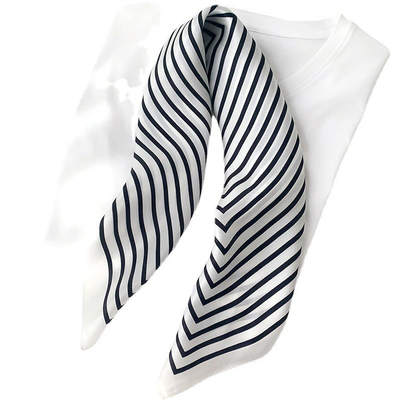 Luxury Striped Mulberry Silk Scarf - Elegant Professional Necktie & Square Head Wrap