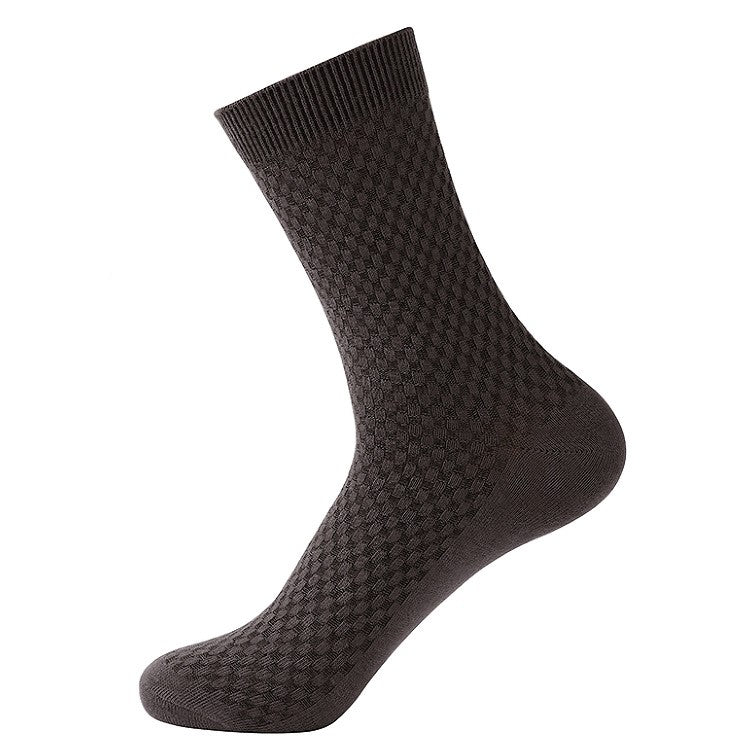 Elegant Square Grid Pattern Dress Socks - Ultra-Soft Bamboo Cotton Men's Socks
