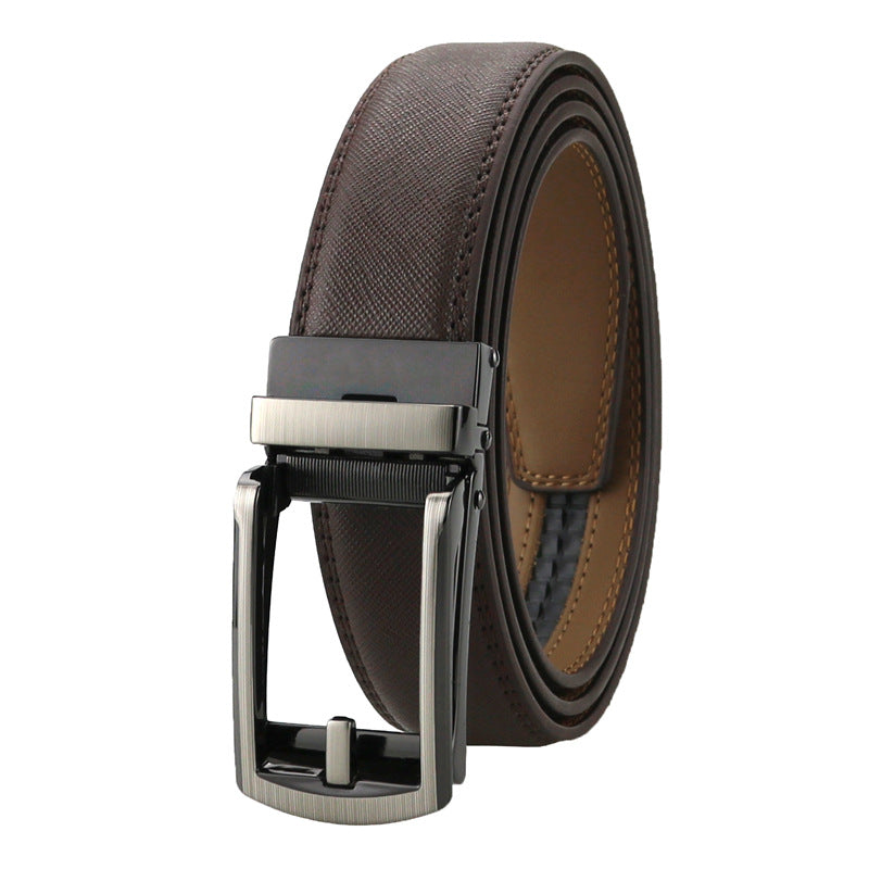 Men's Automatic Buckle Ratchet Belt | Premium Two-Layer Cowhide Leather Click Belt