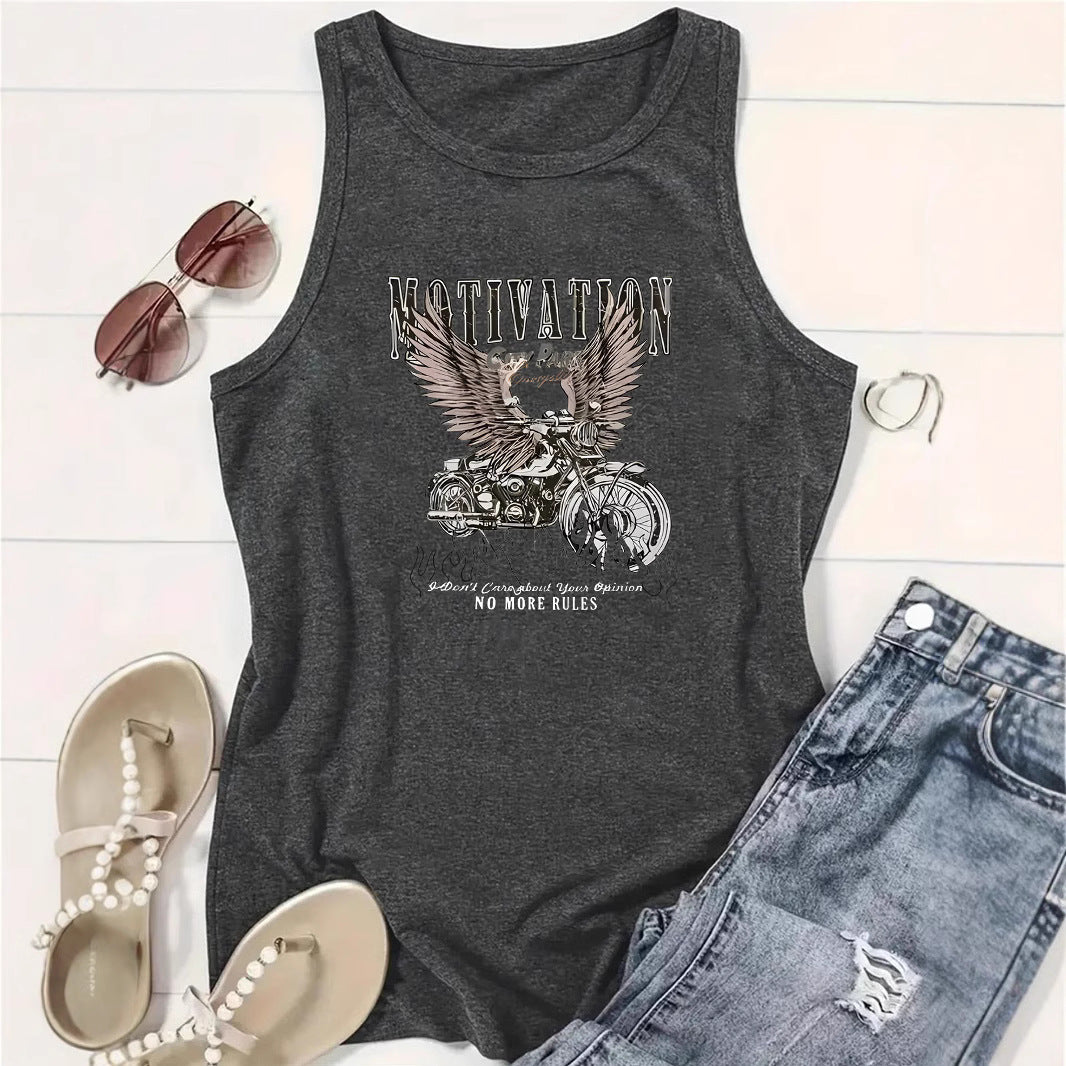 Dream Printed Sleeveless Top Motorcycle | Vintage Biker Graphic Tank Top for Women