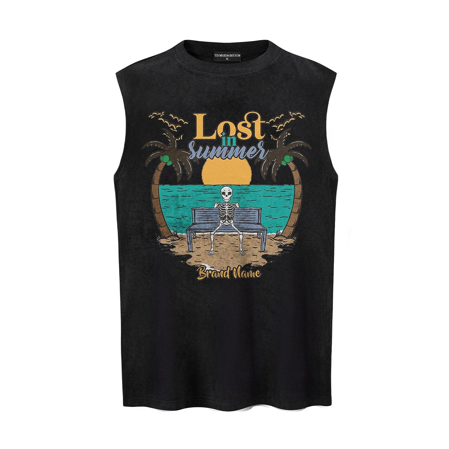 Casual Tropical Coconut Tree Graphic Sleeveless Vest Shirt for Men