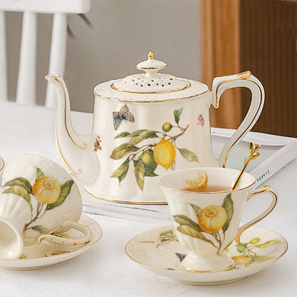 European-Style Elegant Lemon Ceramic Espresso Cup and Saucer Set