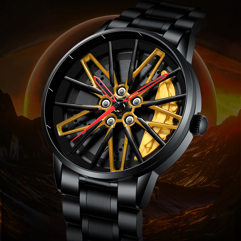 Luxury Men's Car Wheel Hub Watch - Stainless Steel Waterproof Quartz Wristwatch