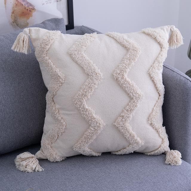 Handmade Boho Tufted Cushion Cover – Decorative Textured Pillowcase with Tassels for Sofa & Bedroom