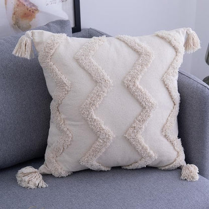 Handmade Boho Tufted Cushion Cover – Decorative Textured Pillowcase with Tassels for Sofa & Bedroom