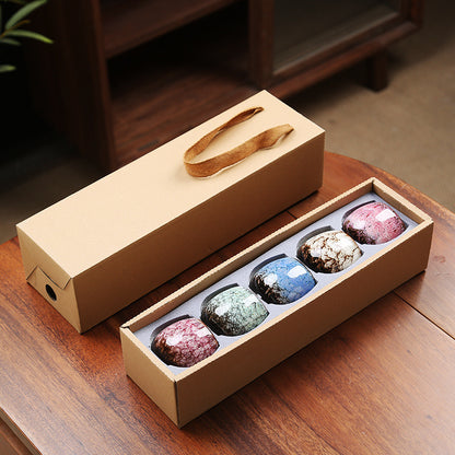 Jian Zhan Master Tea Cups with Egg-Shaped Design and Colorful Glaze