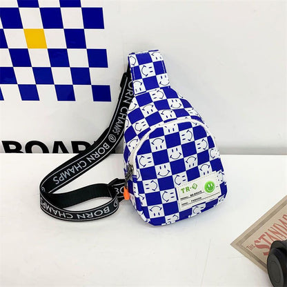 Kids' Lightweight Plaid Chest Bag - Contrast Color Messenger & Waist Bag for Outdoor Play