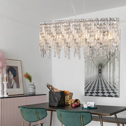 Luxury Modern Silver Oval Crystal Pendant Light - Elegant Chandelier for Living & Dining Room