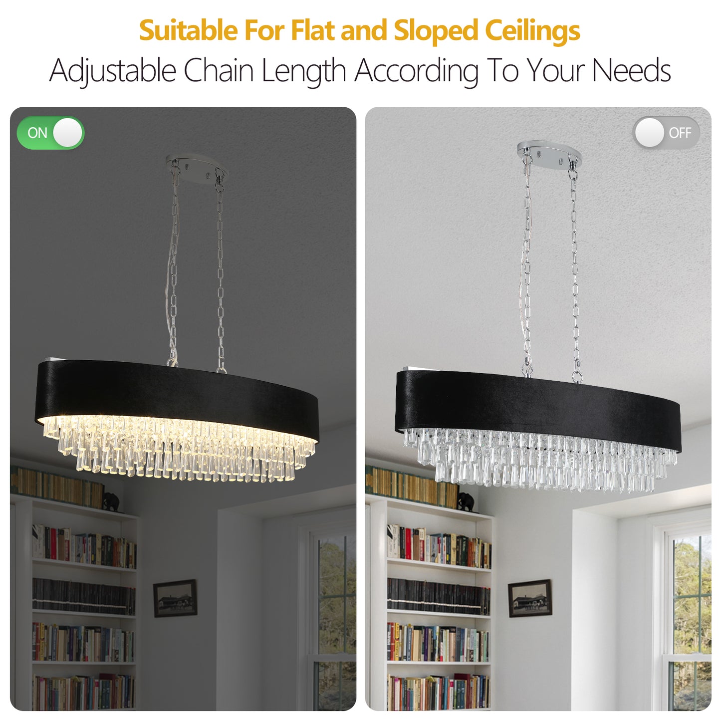 Luxury Modern Black Crystal Chandelier – Elegant Round Pendant Light for Dining & Living Room