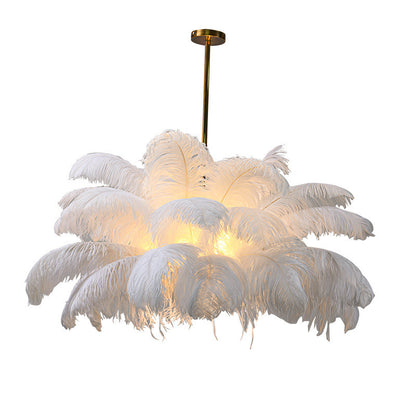 Elegant White Ostrich Feather Chandelier - Luxury Pendant Light for Living Room & Romantic Bedroom Decor