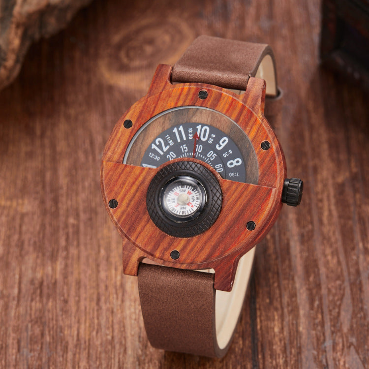 JIACHEN Multifunctional Wooden Watch with Compass - Outdoor Sports Watch