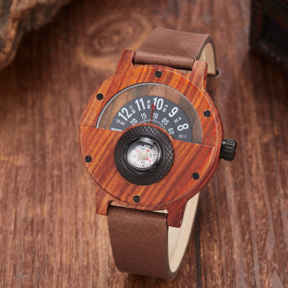 JIACHEN Multifunctional Wooden Watch with Compass - Outdoor Sports Watch