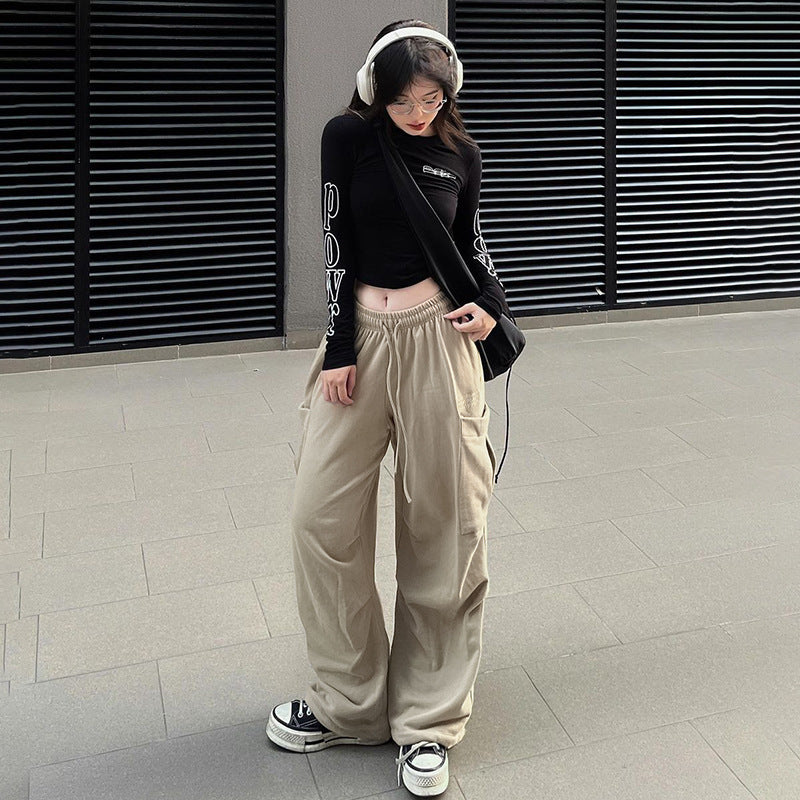 Pink High-Waisted Baggy Workwear Cargo Sweatpants
