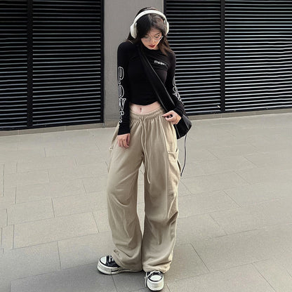 Pink High-Waisted Baggy Workwear Cargo Sweatpants
