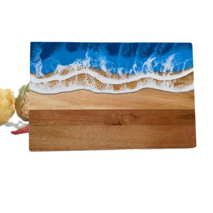 Luxury Ocean Wave Resin Art Serving Board - Handmade Wooden Cheese & Charcuterie Tray
