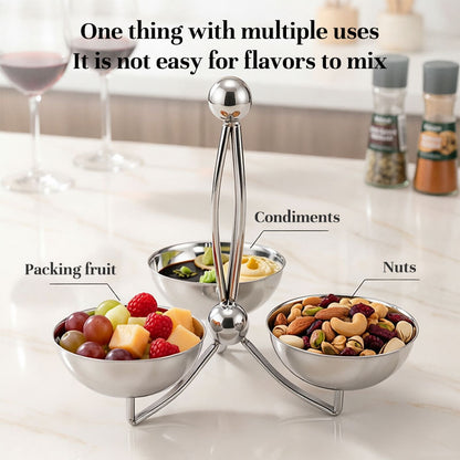 Stainless Steel Divided Serving Tray with Dip Bowls | Condiment Stand