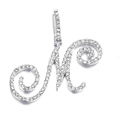 Iced Out Initial Letter Pendant Cuban Chain Necklace