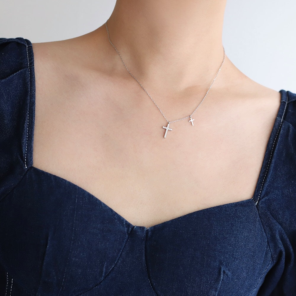 Micro Inlaid Zircon Silver Tone Religious Necklace