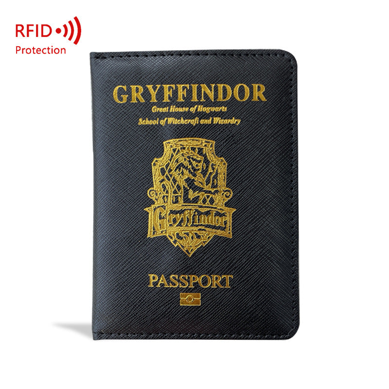 Hogwarts Magic School RFID Blocking Passport Cover - Cross Pattern PU Leather Travel Wallet