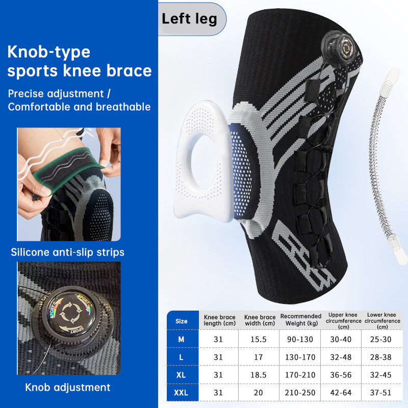 Adjustable Knob Sports Knee Brace | Non-Slip Compression Knee Pads