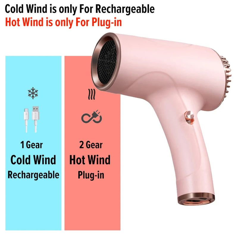 2600mAh Cordless Portable Hair Dryer – USB Rechargeable Anion Blow Dryer for Travel & Home