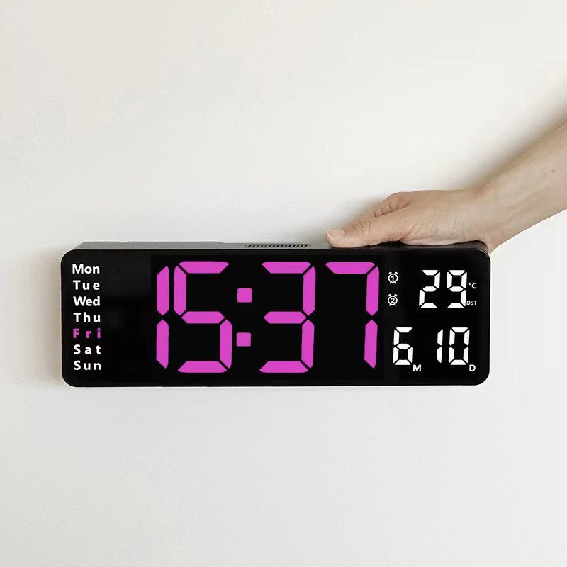 Modern RGB Digital Wall Mount Clock with Dual Alarms & Memory Function