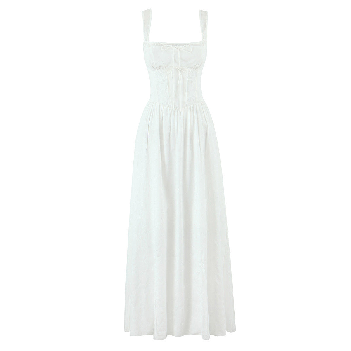 Elegant White Lace Patchwork Maxi Dress - Vintage Style Summer Gown
