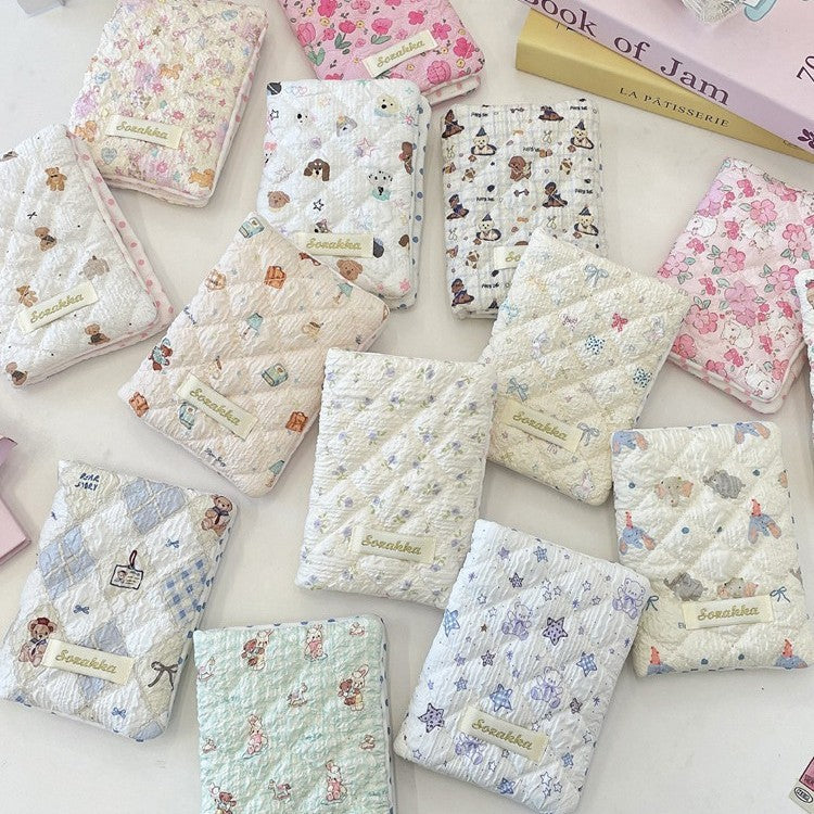 Cute Embossed Cartoon Passport Protection Cover - Quilted Fabric Travel Document Bag & Card Holder