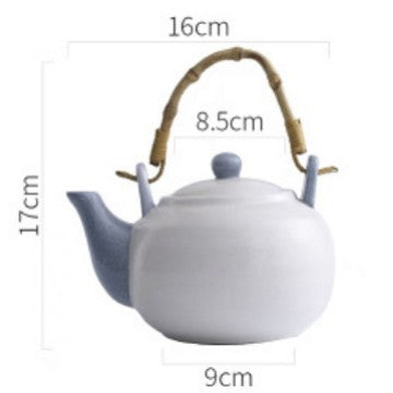 Artisan-Crafted Ceramic Teapots - Multicolored with Traditional Bamboo Rattan Handles