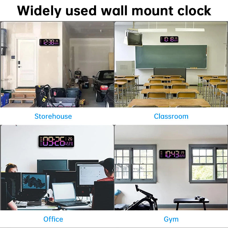Modern RGB Digital Wall Mount Clock with Dual Alarms & Memory Function