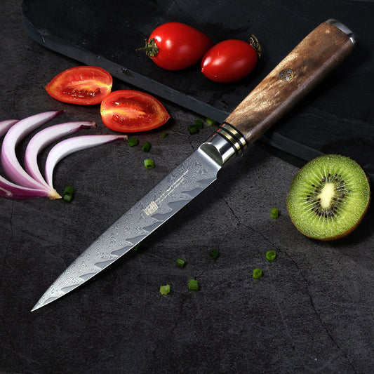 Premium 5-Inch Damascus Pattern Paring Knife - Ultra Sharp Stainless Steel Fruit & Utility Knife with Shadow Wood Handle