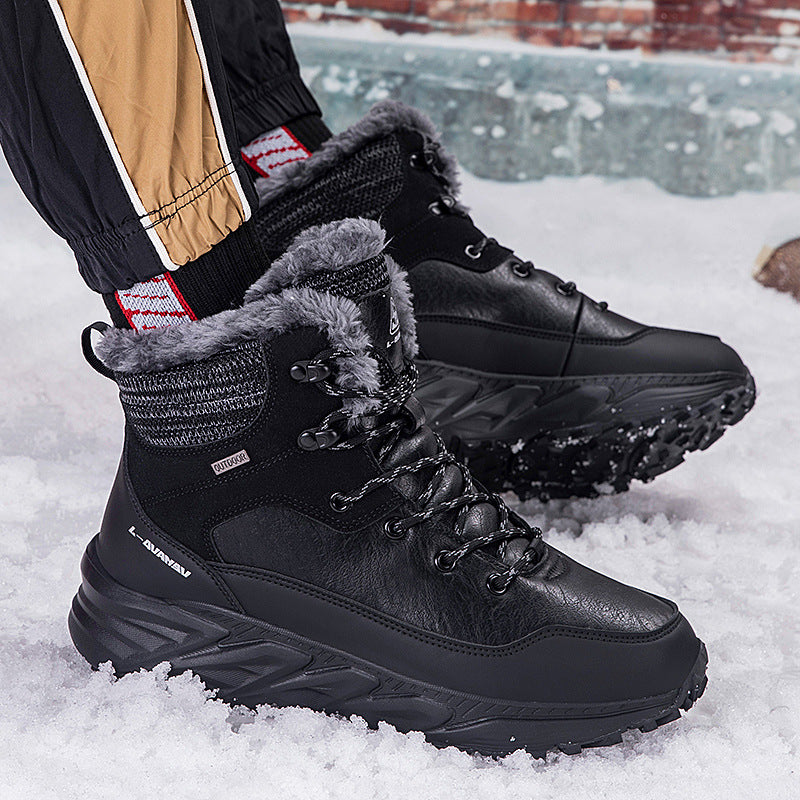Winter Outdoor Fleece-Lined Snow Boots – Warm Mid-Cut Height Increasing Walking Shoes for Men & Women