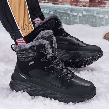 Winter Outdoor Fleece-Lined Snow Boots – Warm Mid-Cut Height Increasing Walking Shoes for Men & Women