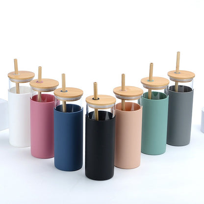 High Borosilicate Glass Tumbler with Bamboo Lid and Silicone Sleeve
