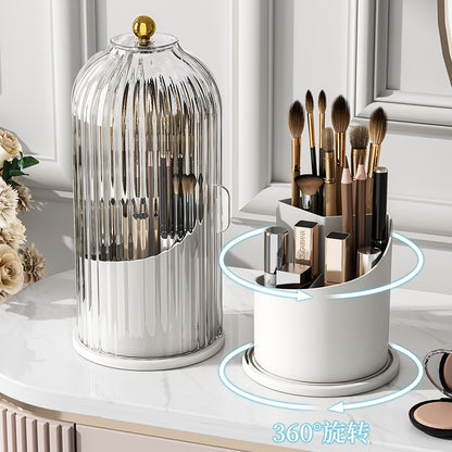Luxury Dust-Proof Makeup Brush Holder – 360° Rotating Cosmetic Storage Box with Transparent Lid
