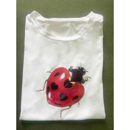 Women's Casual Seven Star Ladybug Graphic Tee - White T-Shirt