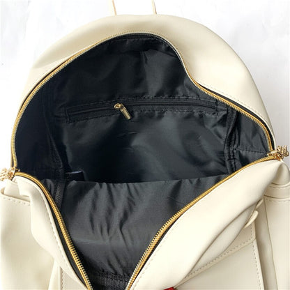Cute Owl & Letter Patch PU Leather Mini Backpack for Women and Girls - Beige