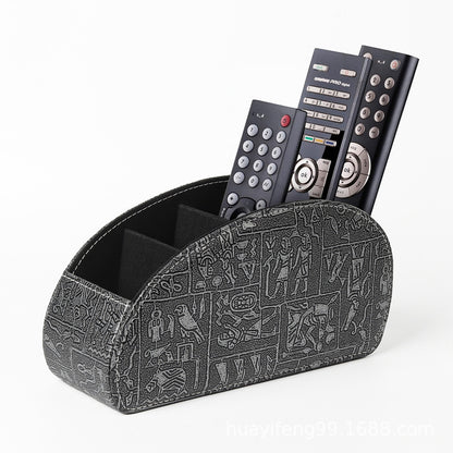 5-Slot PU Leather Remote Control Holder - Desktop Organizer for TV & Media Players
