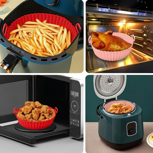 Reusable Foldable Air Fryer Silicone Pot - Heat-Resistant Non-Stick Baking Tray for Air Fryer