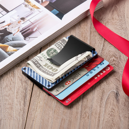 Multifunctional Anti-Theft Carbon Fiber Credit Card Holder & Metal Card Box - Pink Stripe