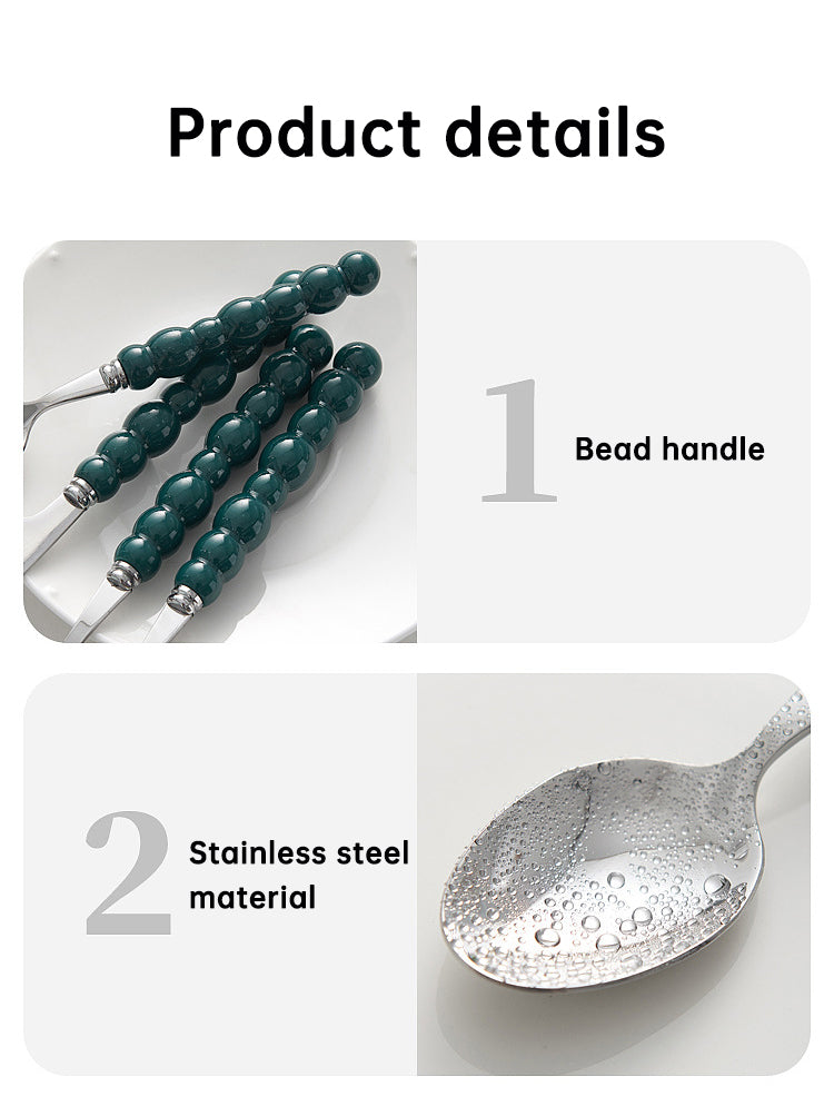 4-Piece Designer Pearl Handle Cutlery Set - Elegant Emerald Green & Stainless Steel Flatware