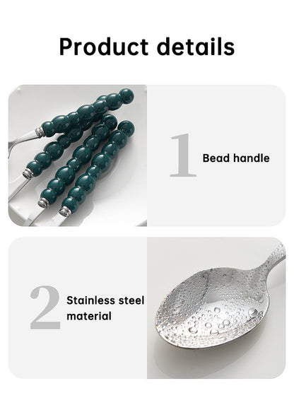 4-Piece Designer Pearl Handle Cutlery Set - Elegant Emerald Green & Stainless Steel Flatware