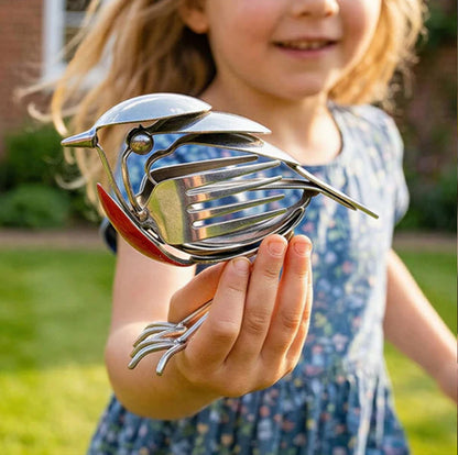 Recycled Spoon & Fork Mockingbird Art | Handmade Stainless Steel Bird Sculpture