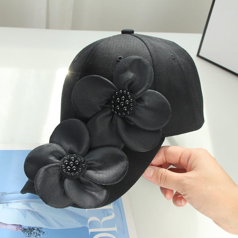 Luxury 3D Pearl Flower Baseball Cap - Elegant Korean Designer Sun Hat for Women